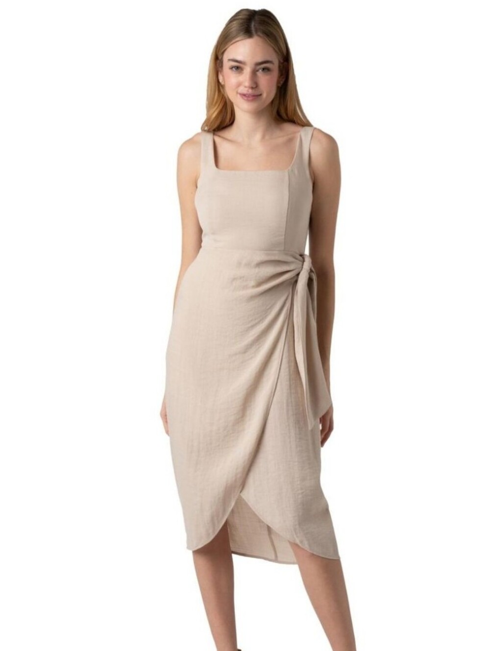 Sam Edelman NWT Faux Wrap Midi Dress Size 10 Natural Beige $128 Neutral